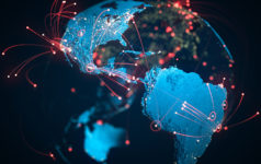 Photo of South And North America, showing flight routes, and global connections, With a focus on USA and Brazil.