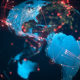 Photo of South And North America, showing flight routes, and global connections, With a focus on USA and Brazil.