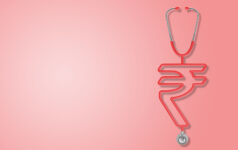 A stethoscope with its cord shaped in the outline of a rupee sign