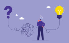 A man puzzles over a question and happens upon an idea
