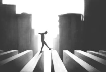 Private wealth investors’ risk appetite bodes well for private markets – with some caveats illustration of man walking along ledges