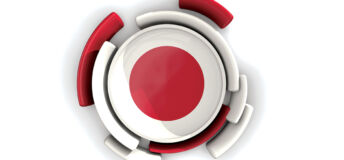 Round flag of japan with color pattern isolated on white. 3D illustration