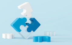 J-STAR: Japanese M&A poses a question of scale 3D Clear blue color jigsaw puzzle pieces on Light blue background. Connecting jigsaw puzzle. Symbol of White Ocean teamwork, cooperation, partnership. business concept. 3d rendering illustration