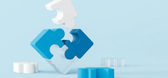 3D Clear blue color jigsaw puzzle pieces on Light blue background. Connecting jigsaw puzzle. Symbol of White Ocean teamwork, cooperation, partnership. business concept. 3d rendering illustration