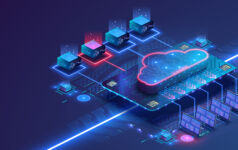 Bridging Japan’s digital gap Data center isometric concept. Server room with hardware racks or web hosting infrastructure.