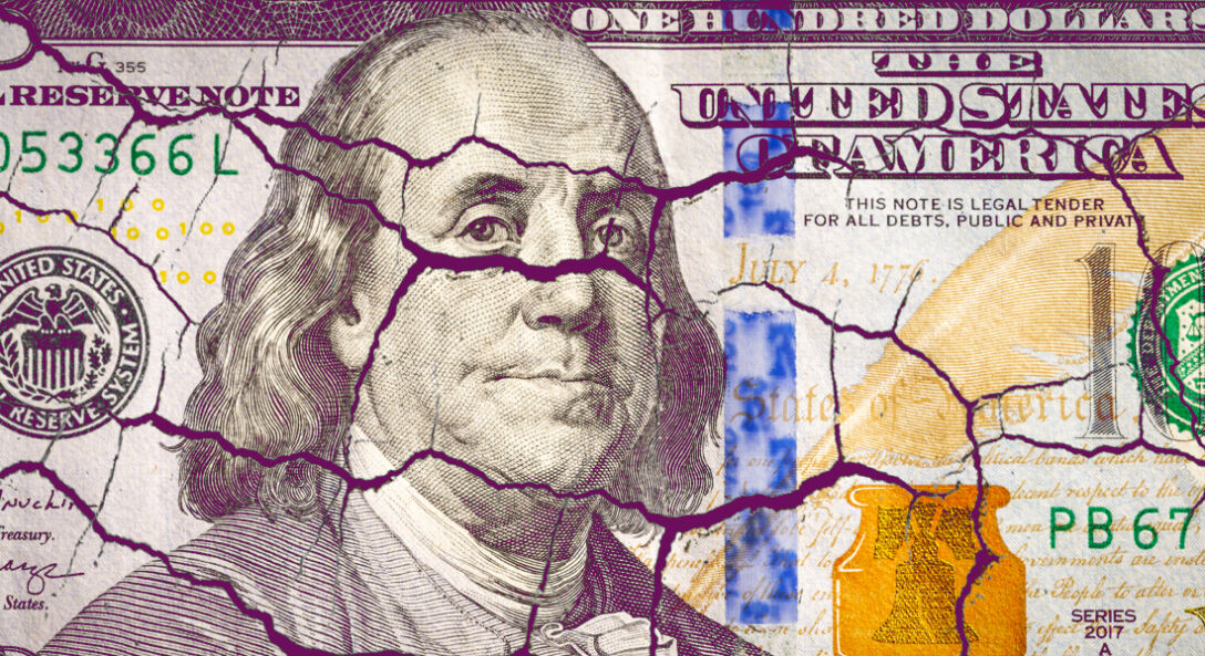 Cracking dollar bill USD