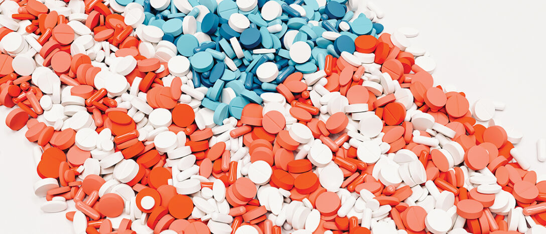 USA flag pill nation pills red white blue background health care medication USA flag pill nation pills red white blue background health care medication 3d illustration render digital rendering