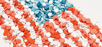 USA flag pill nation pills red white blue background health care medication 3d illustration render digital rendering