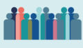 Simplified geometric illustration depicting many people stood beside each other