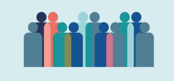 Simplified geometric illustration depicting many people stood beside each other