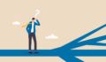 Illustration of business person confronted with multiple choices.