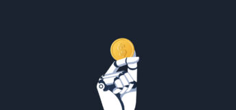 Robot hand holding dollar coin,vector illustration of the artificial intelligence or Ai modern technology and financial empowerment. AI money