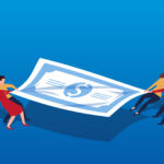 Partners Group’s Layton: It’s a dogfight for traditional PE funds to get raised now Illustration of businesspeople fighting over a large dollar bill