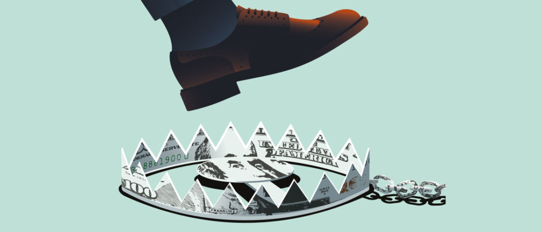 A foot is about to step into a bear trap