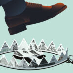 A foot is about to step into a bear trap