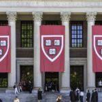 Widener Memorial Library with Huge Veritas Banners at Harvard University