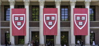 Widener Memorial Library with Huge Veritas Banners at Harvard University