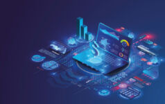 KPMG: AI readiness now key to investment theses Isometric illustration of a laptop against a blue background surrounded by holographic charts, visualisations and infographics