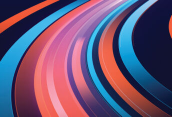 Red and blue speed-blurred lines curve to the right