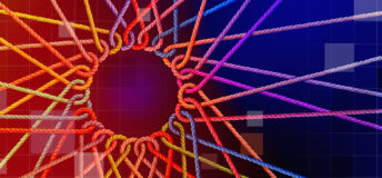 Many threads intertwine like the spokes of a wheel to create a circle out of space, for the Private Markets 2030 Industry Consolidation theme