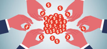 Graphic of hands reaching for coins.