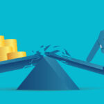 Seesaw scales break as finger tries to tip money upwards