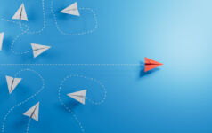 Thrive Alternatives: Changing status quo offers PE opportunities Paper planes, white flying randomlly but for one in red flying with purpose