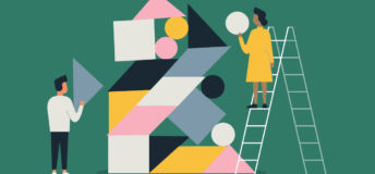 Man and woman building with shapes