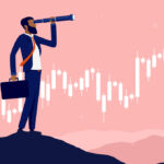 Man looking through telescope chart