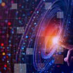 Women of Influence on AI’s impact on alternatives Finger points and interacts with a spiral of electronic data, for the Private Markets 2030 Artificial Intelligence theme