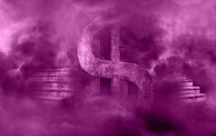 smoking dollar sign at bottom of stairs