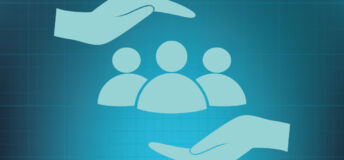 hands above and below people, protectively