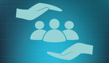 hands above and below people, protectively