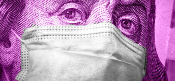 Figure from US currency note wearing a mask