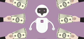 AI bot being funded by hands holding $$$