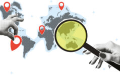 World map with magnifying glass on Asia-Pacific, APAC, T9