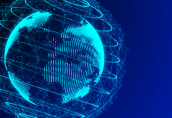 A digital 3D render of planet Earth