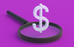 Dollar sign hovers over a magnifying glass
