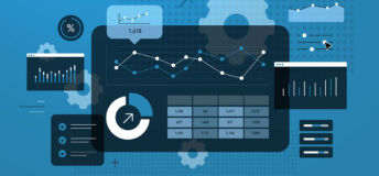 images of cogs, metrics, figures in blue