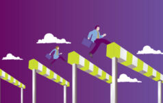 An illustration of runners jumping over barriers