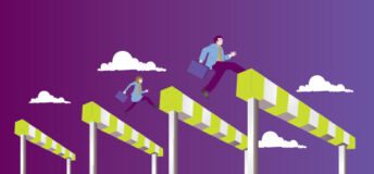 An illustration of runners jumping over barriers